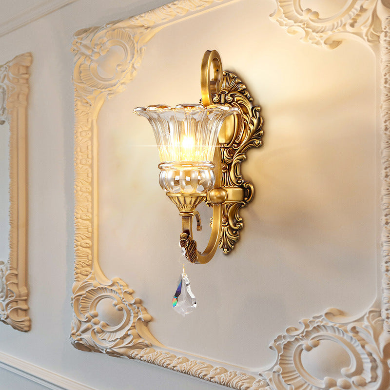 Vintage Copper Wall Sconce with Crystal Accent