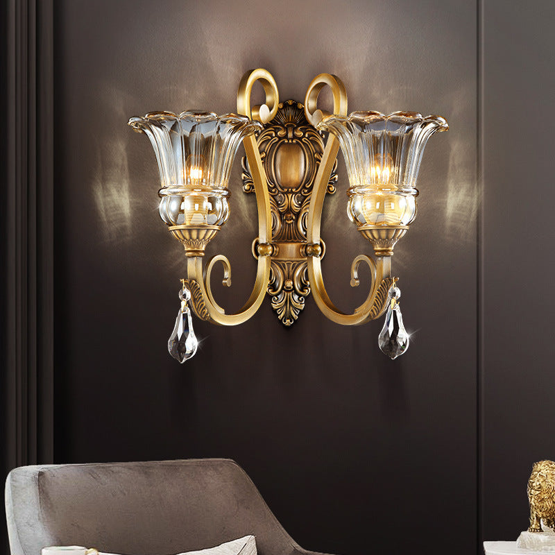 Vintage Copper Wall Sconce with Crystal Accent
