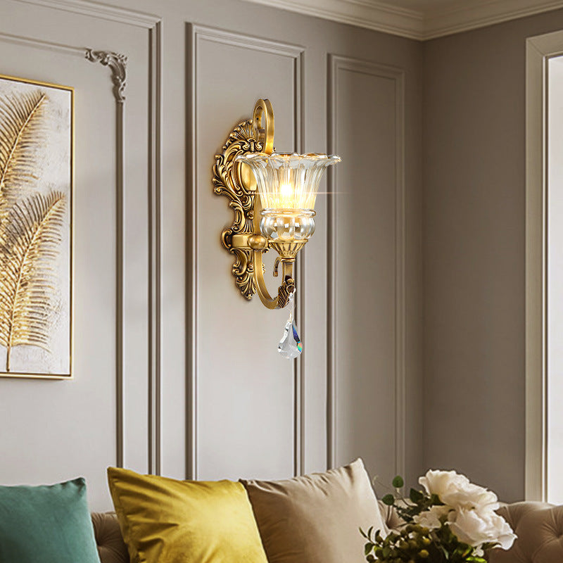 Vintage Copper Wall Sconce with Crystal Accent