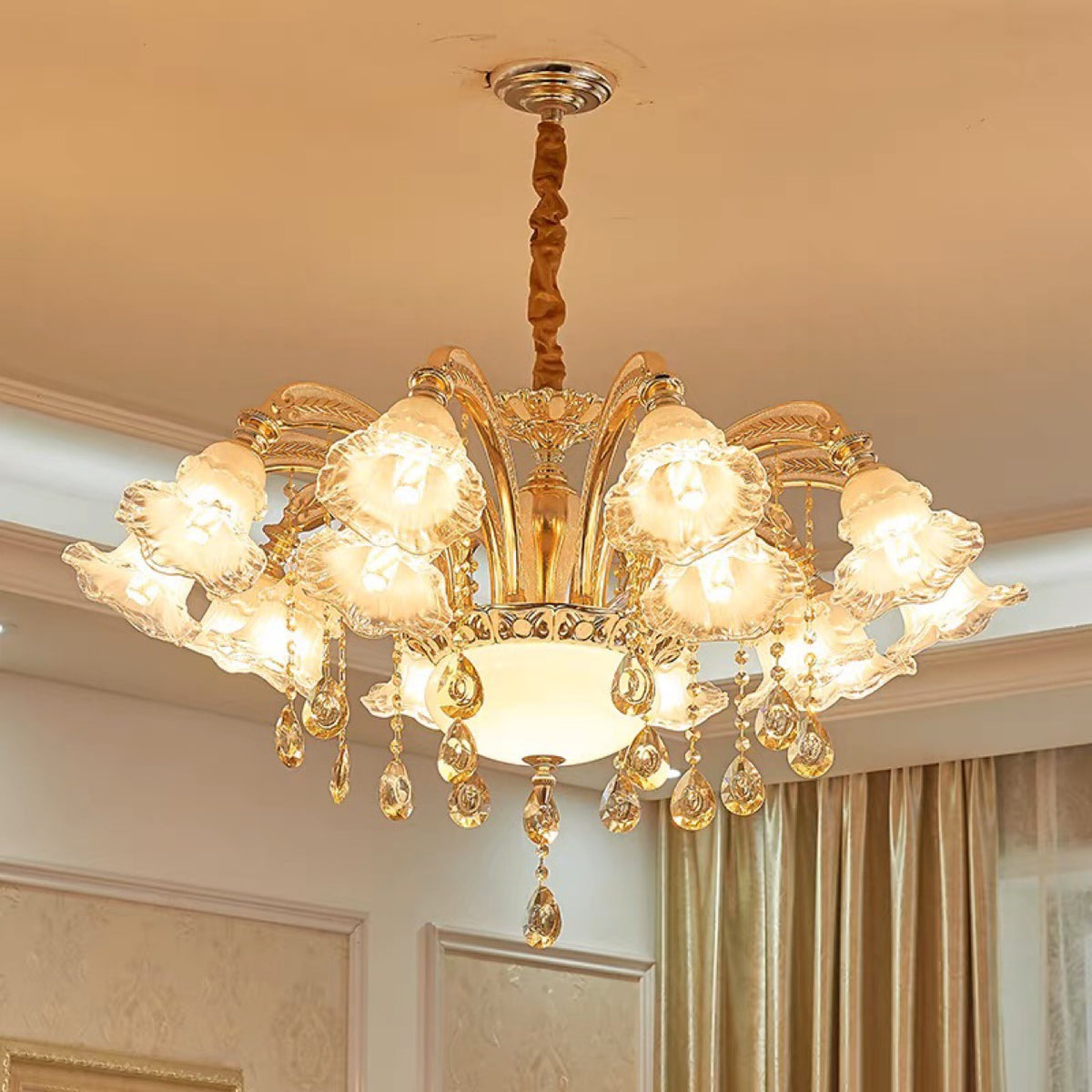 European Crystal Chandelier with Curved Arms