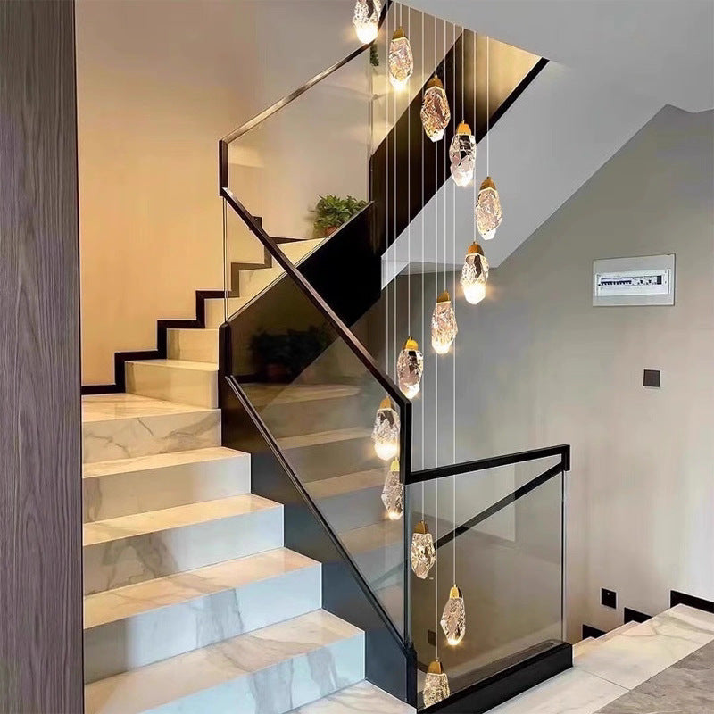 Multi-Light Crystal Staircase Chandelier