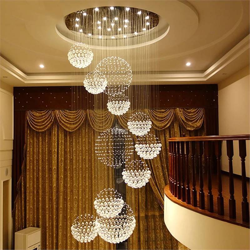 Cascading Crystal Sphere Staircase Chandelier