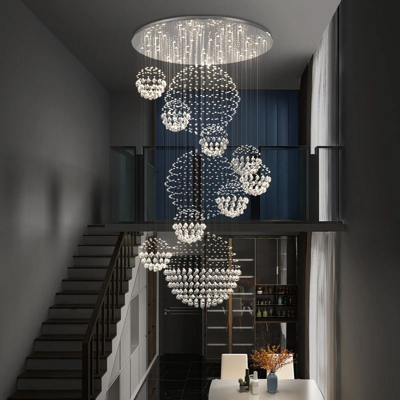 Cascading Crystal Sphere Staircase Chandelier