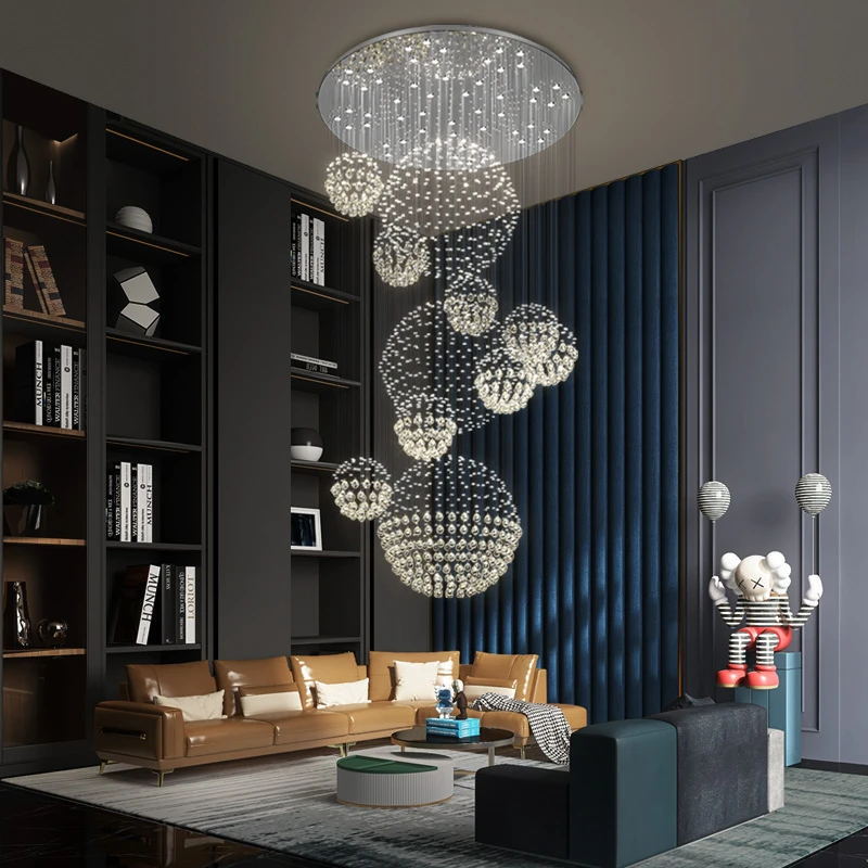 Cascading Crystal Sphere Staircase Chandelier