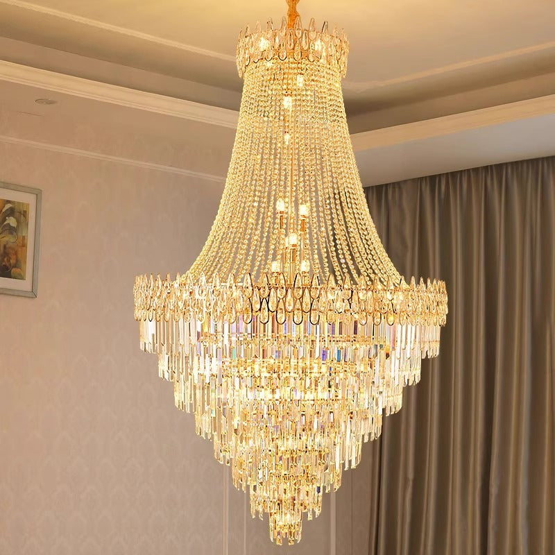 Large Layered Crystal Chandelier