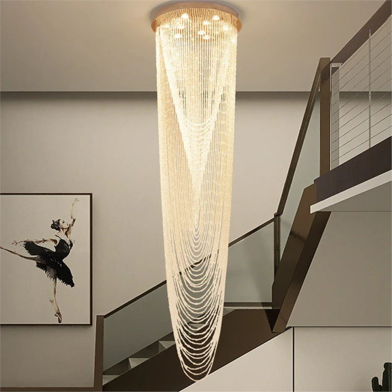 Long Crystal Waterfall Staircase Chandelier