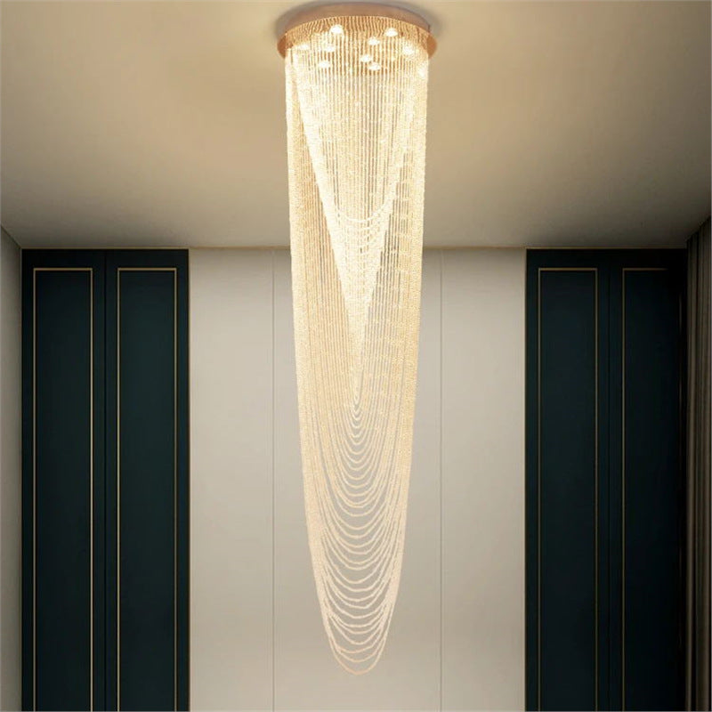 Long Crystal Waterfall Staircase Chandelier