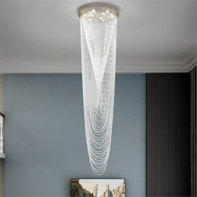 Long Crystal Waterfall Staircase Chandelier
