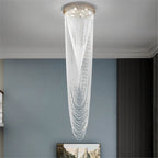 Long Crystal Waterfall Staircase Chandelier