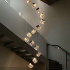 Crystal Cube Multi-Pendant Staircase Chandelier