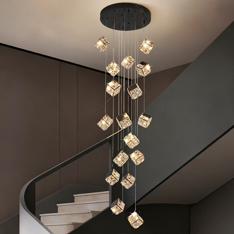 Crystal Cube Multi-Pendant Staircase Chandelier