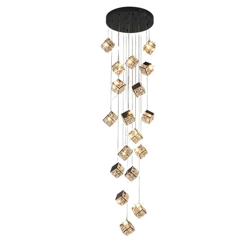 Crystal Cube Multi-Pendant Staircase Chandelier