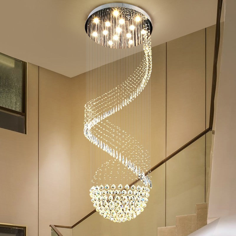 Modern Long Spiral Crystal Chandelier