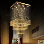 Square Crystal Waterfall Staircase Chandelier