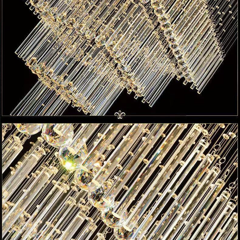 Square Crystal Waterfall Staircase Chandelier