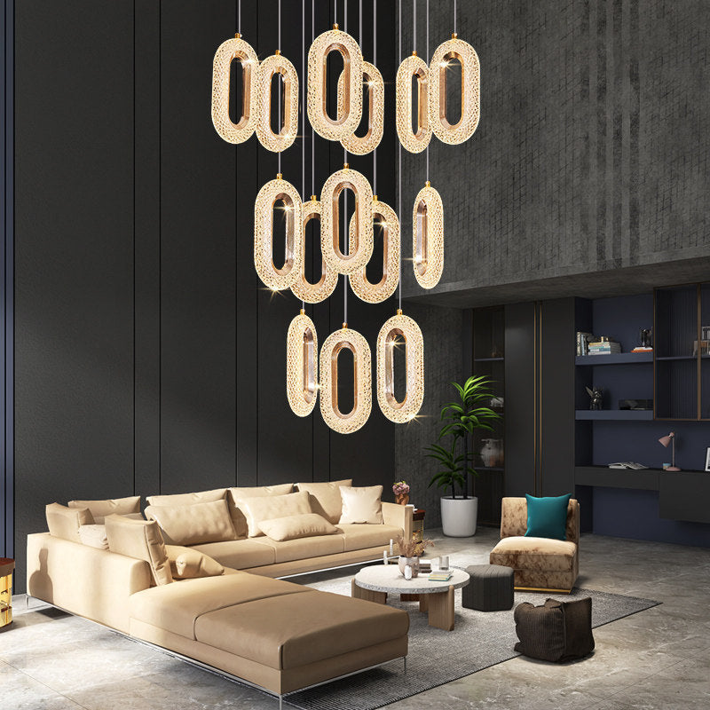 Oval Ring Crystal Staircase Chandelier