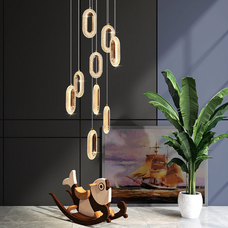 Oval Ring Crystal Staircase Chandelier