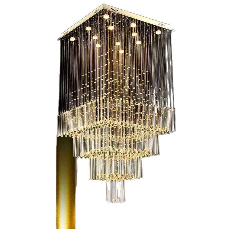 Square Crystal Waterfall Staircase Chandelier