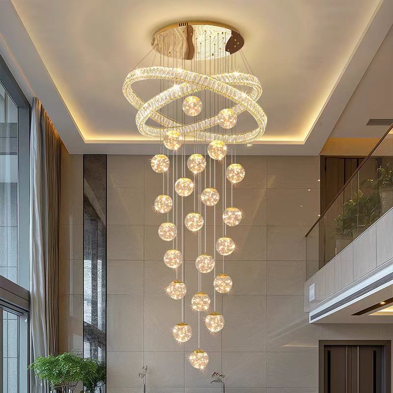 Crystal Ring & Globe Staircase Chandelier