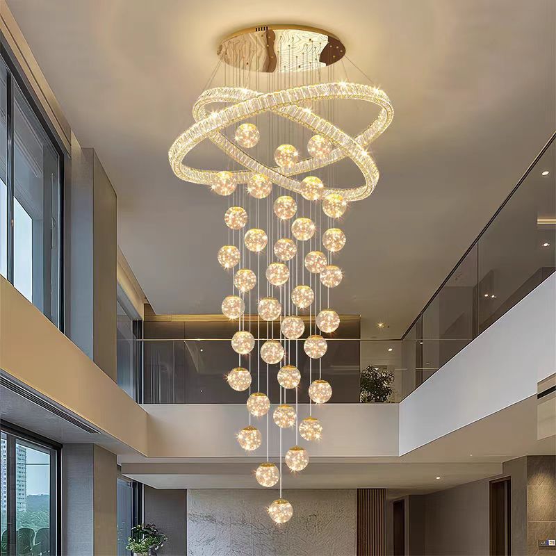 Crystal Ring & Globe Staircase Chandelier