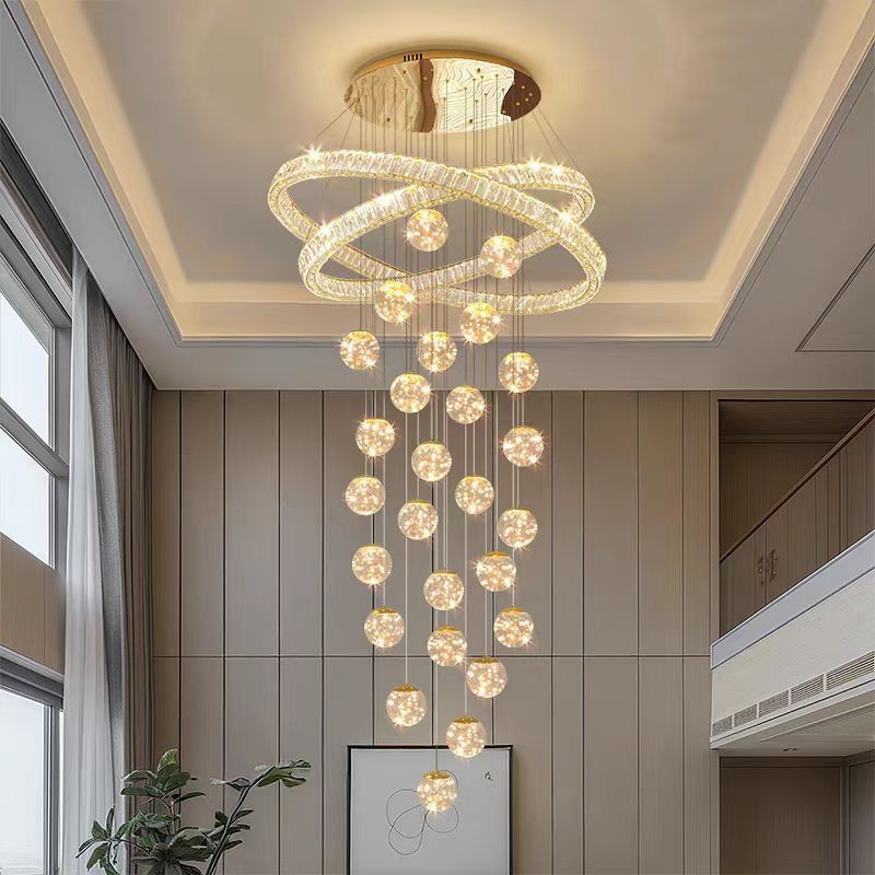 Crystal Ring & Globe Staircase Chandelier