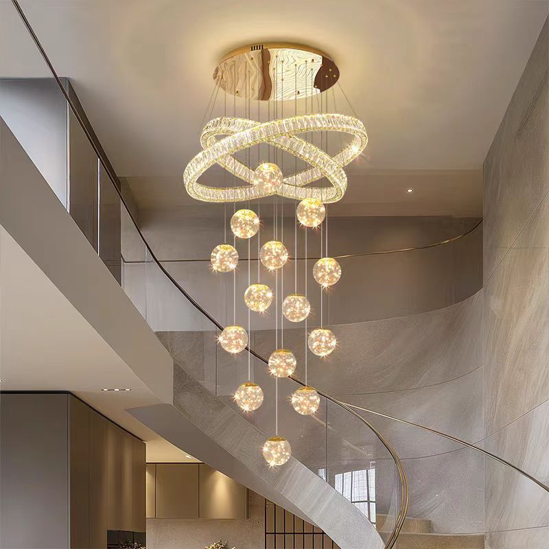 Crystal Ring & Globe Staircase Chandelier