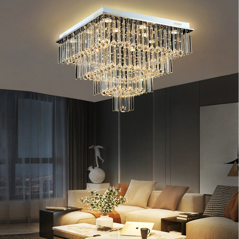 Square Crystal Flush Mount Chandelier
