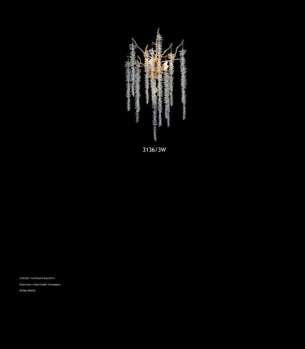 3136/3W crystal branch wall light full view with specifications