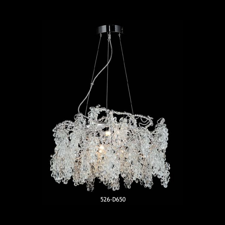 526-D650 silver glass chandelier 25.6 inches diameter full view