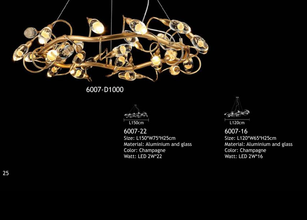 6007-D1000 glass chandelier full view